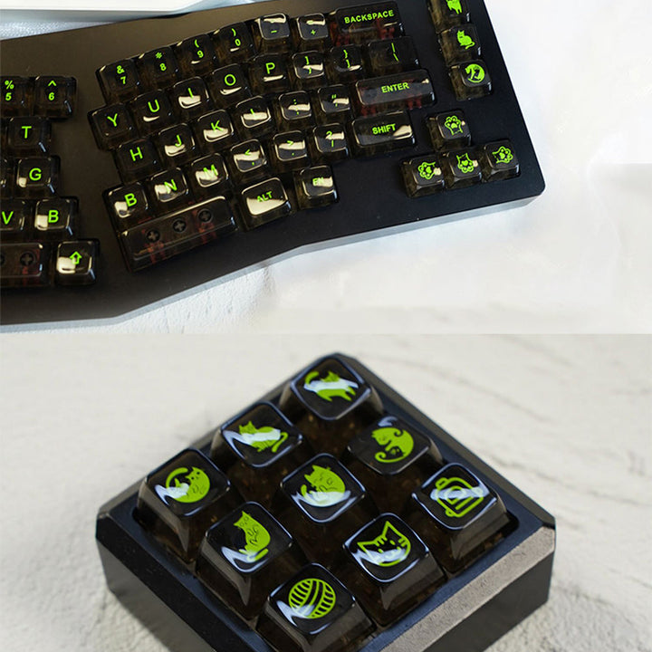 Kiibo Cat Crystal Keycap Set - Black