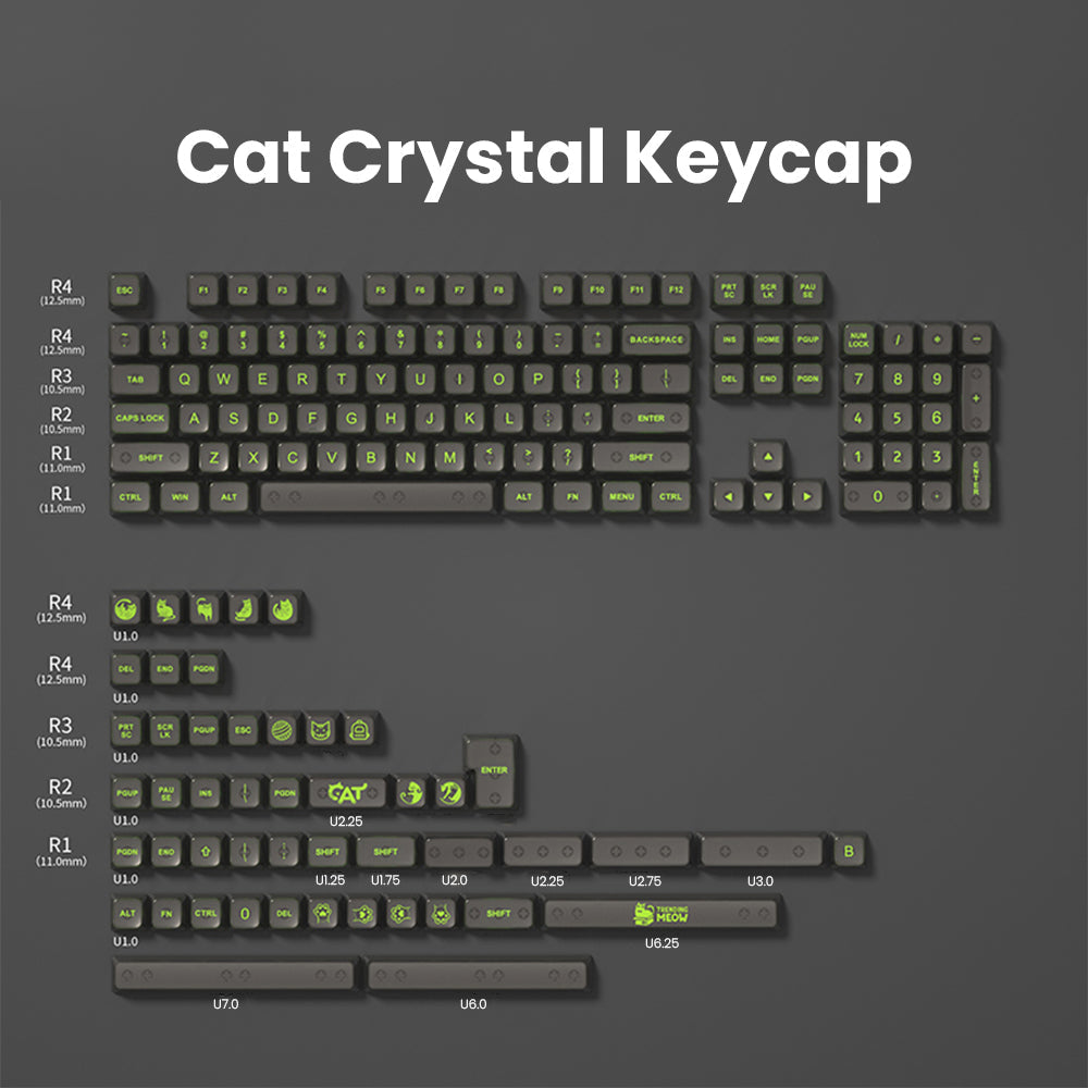 Kiibo Cat Crystal Keycap Set - Black